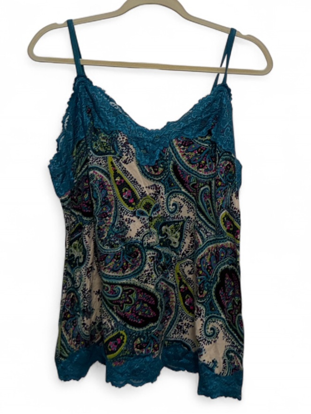 Lane Bryant Teal Paisley Lace-Trim Camisole Tank Top